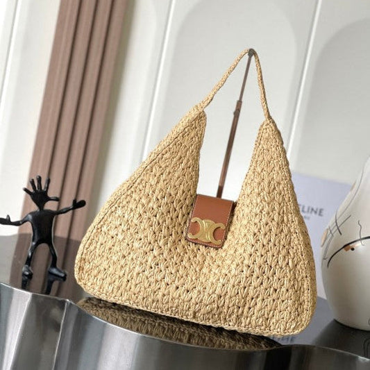 CEL°NE - Classic Panier Cabas Triangle Raffia Calfskin