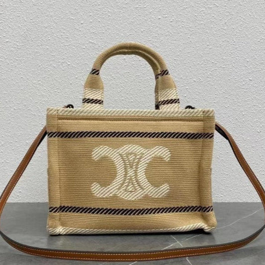 CEL°NE - Small Cabas Thais Striped Textile Beige Noir