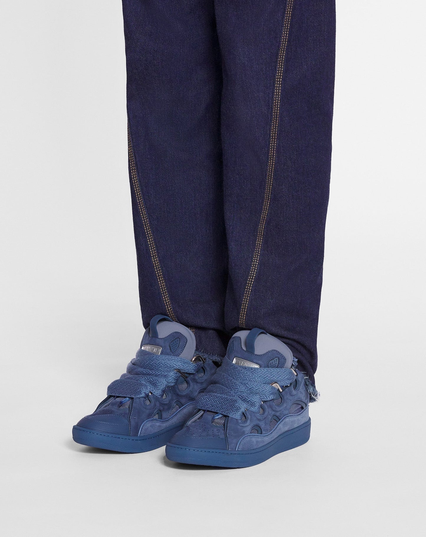 LANV°N LEATHER CURB BLEU MARINE