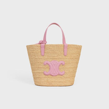 CEL°NE - Classic Panier petit modèle Souple Raphia et veau Pink
