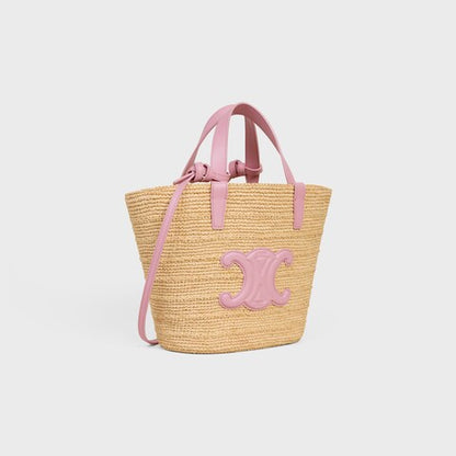 CEL°NE - Classic Panier petit modèle Souple Raphia et veau Pink