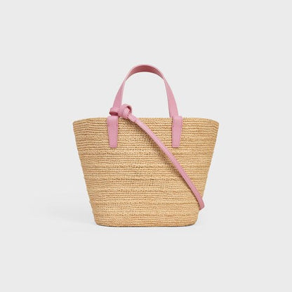 CEL°NE - Classic Panier petit modèle Souple Raphia et veau Pink