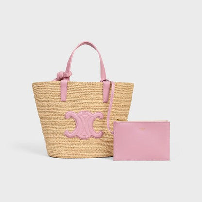 CEL°NE - Classic Panier petit modèle Souple Raphia et veau Pink