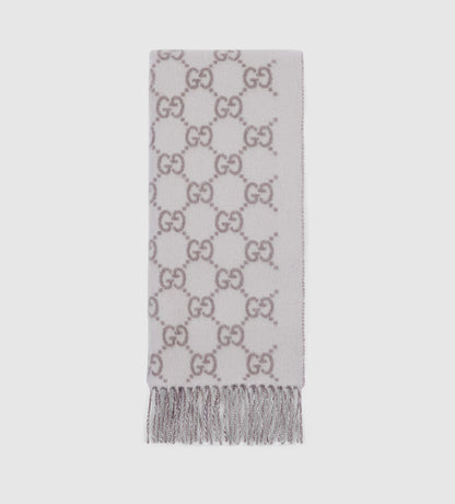 Bonnet et Écharpe en jacquard de cachemire GG ivoire et gris clair