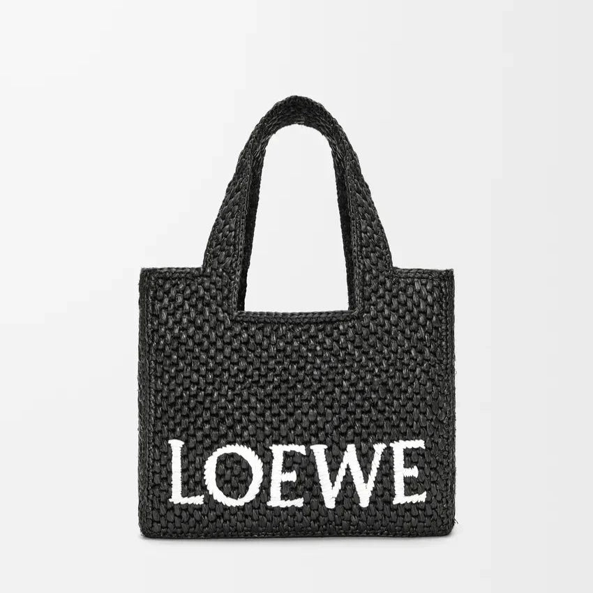 L°EWE - Petit  Font Tote en raphia Noir