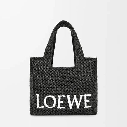 L°EWE - Petit  Font Tote en raphia Noir