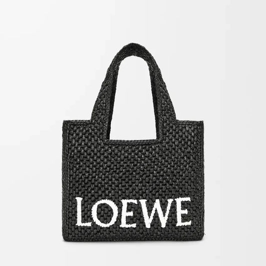 L°EWE - Petit  Font Tote en raphia Noir