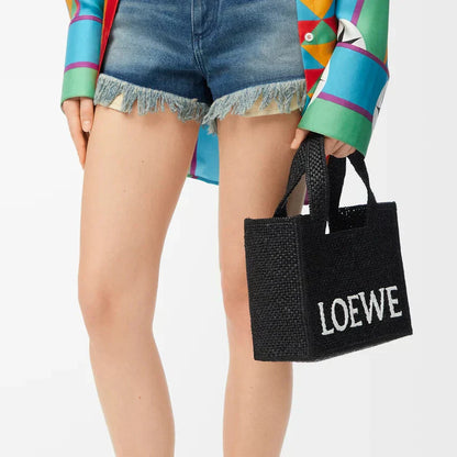 L°EWE - Petit  Font Tote en raphia Noir