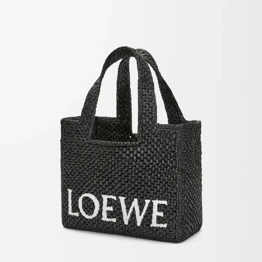 L°EWE - Petit  Font Tote en raphia Noir