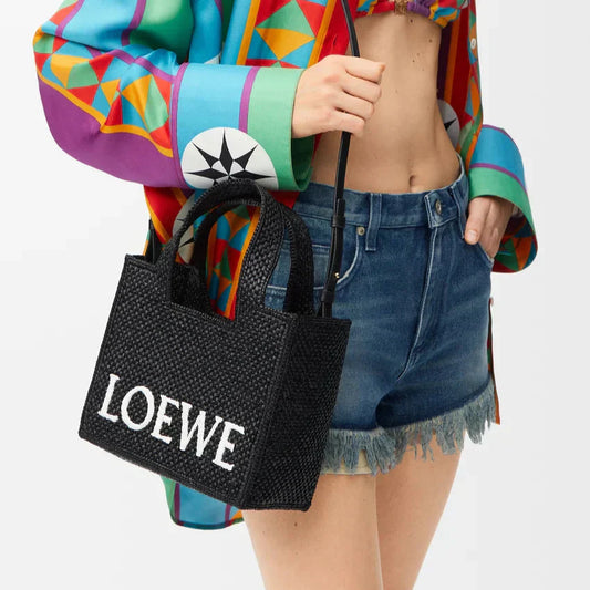 L°EWE - Petit  Font Tote en raphia Noir