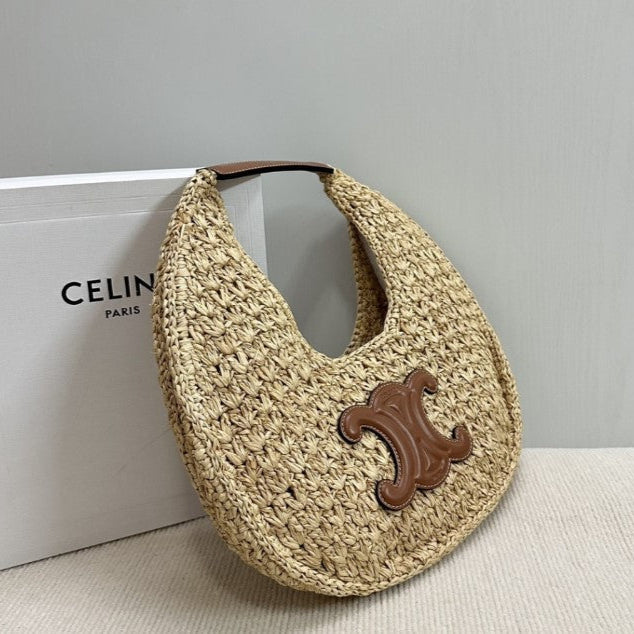 CEL°NE - HOBO BAG IN Raffia and Calfskin