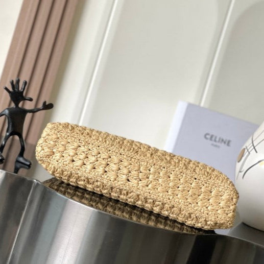 CEL°NE - Classic Panier Cabas Triangle Raffia Calfskin