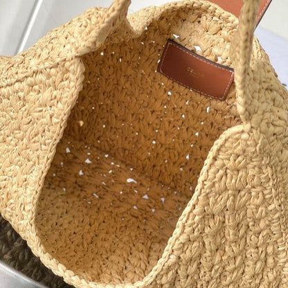 CEL°NE - Classic Panier Cabas Triangle Raffia Calfskin