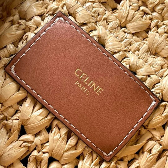 CEL°NE - Classic Panier Cabas Triangle Raffia Calfskin