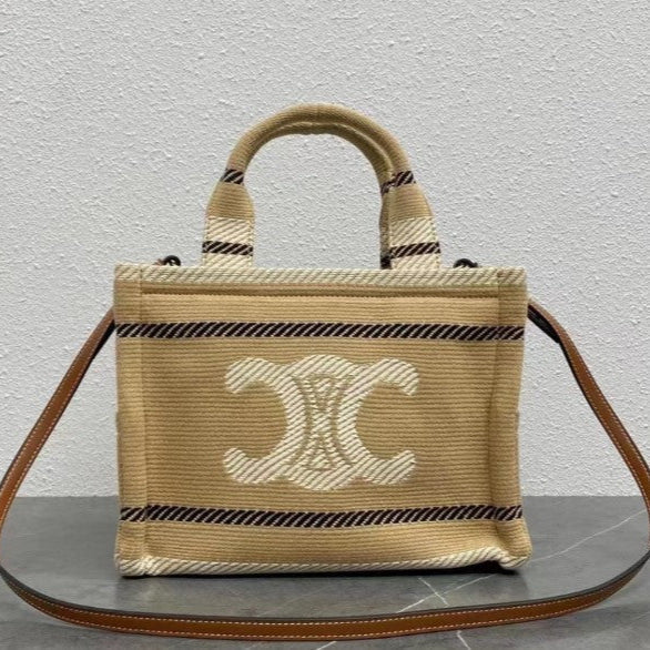 CEL°NE - Small Cabas Thais Striped Textile Beige Noir