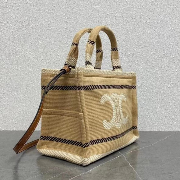 CEL°NE - Small Cabas Thais Striped Textile Beige Noir