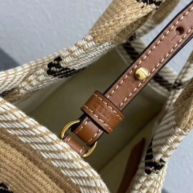 CEL°NE - Small Cabas Thais Striped Textile Beige Noir