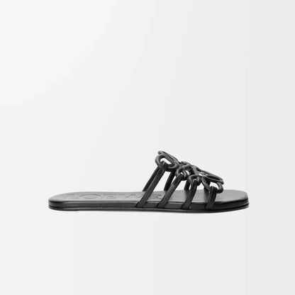 L°EWE - Petal Anagram slide in soft calfskin Noire