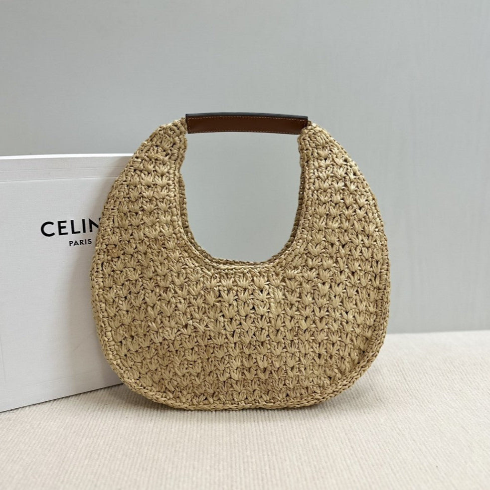 CEL°NE - HOBO BAG IN Raffia and Calfskin